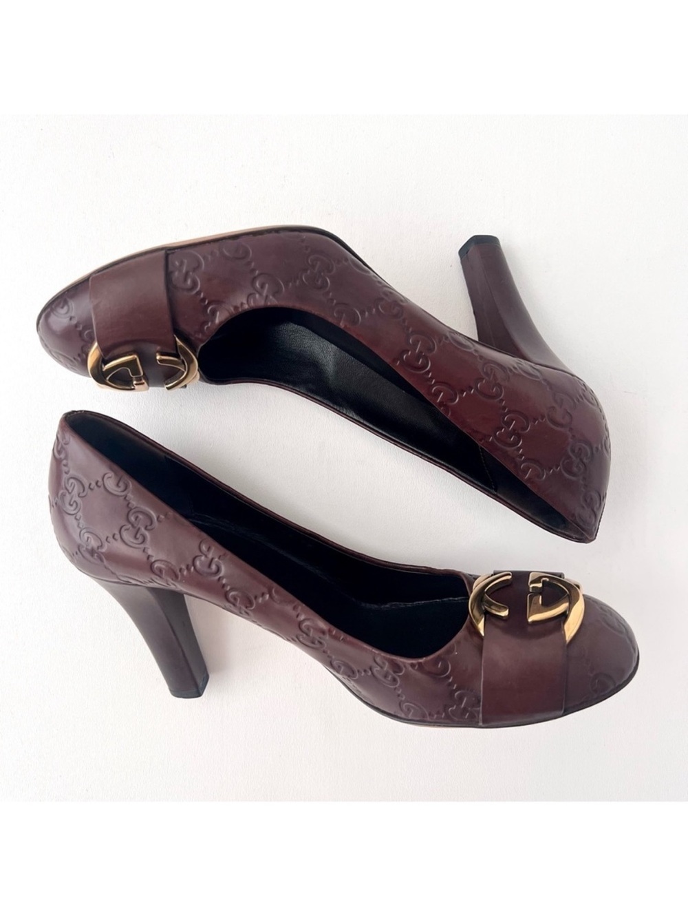 GUCCI | Brown Guccissima Leather Oversized Interlocking GG Logo Pumps Heels 39 - Picture 1 of 14